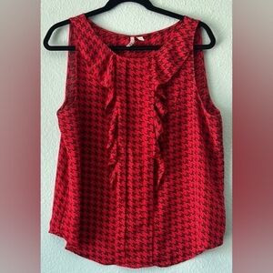 Elle Red and Black Houndstooth Ruffle Sleeveless Camisole